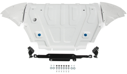 Защита радиатора и картера Rival для Volkswagen Touareg III (V - 2.0 TSI (249 л.с.); 3.0 TSI (340 л.с.); 3.0TDI (249 л.с.)) (вкл. пакеты "Движение по бездорожью" и "Подвеска Pro") 2018-н.в., штампованная, алюминий 3 мм, с крепежом, 3 части, 333.5870.1