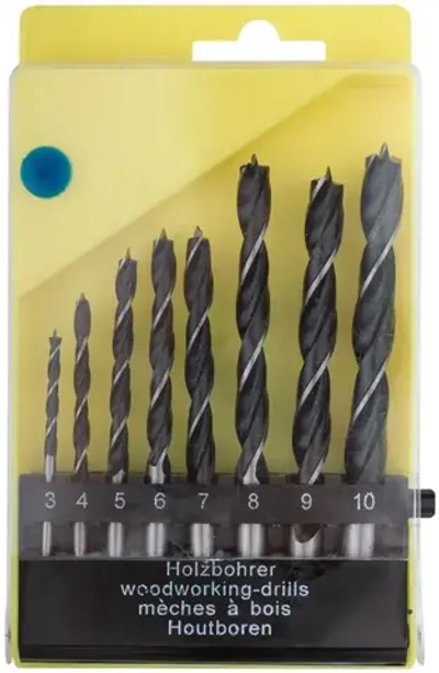 FIT Сверла по дереву набор 8 шт. 3, 4, 5, 6, 7, 8, 9, 10 мм цилиндрический хвостовик