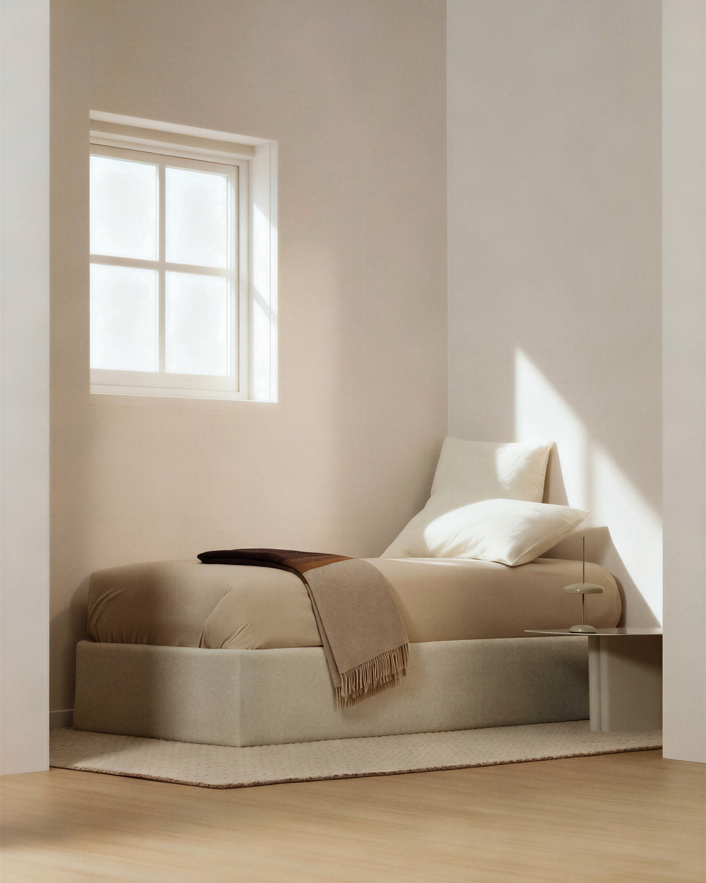 Основание кровати Nelzi с боковым открыванием из шенилла цвета экрю для матраса 90 x 200 см