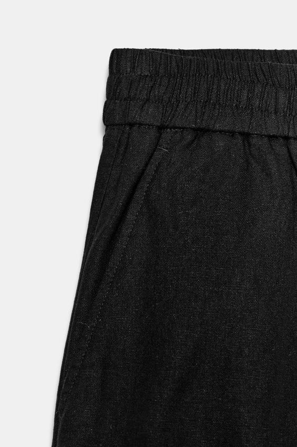 ZARA ШОРТЫ ИЗ СМЕСОВОГО ЛЬНА С ЭЛАСТИЧНЫМ ПОЯСОМ, ЧЕРНЫЙ
