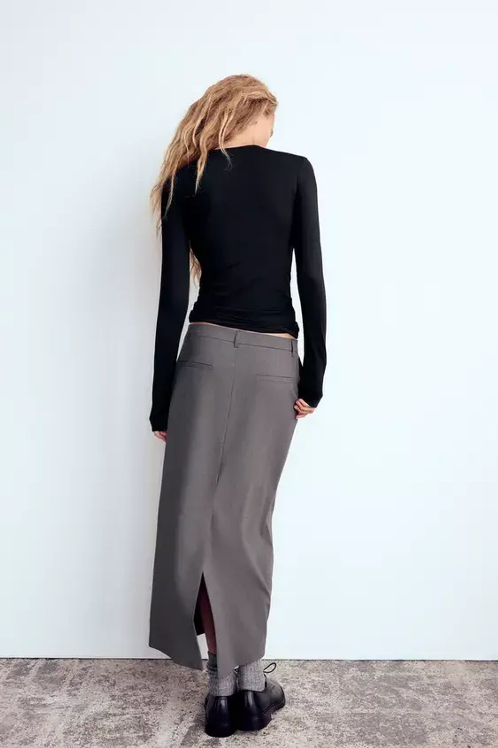 ZARA ТОП ИЗ ПОЛИАМИДА С ДЛИННЫМИ РУКАВАМИ, ЧЕРНЫЙ