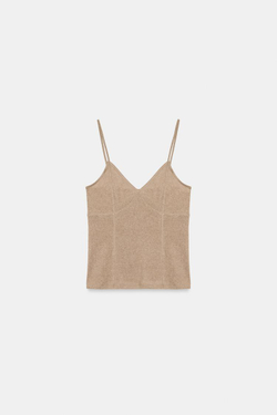 ZARA ТОП НА БРЕТЕЛЯХ ИЗ ХЛОПКА, БЕЖЕВЫЙ МЕЛАНЖ