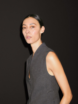 Massimo Dutti Жилет из 100% льна с высоким воротником, темно-серый