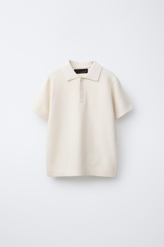 ZARA БАЗОВОЕ ТРИКОТАЖНОЕ ПОЛО, ЖЕЛТОВАТО-БЕЛЫЙ