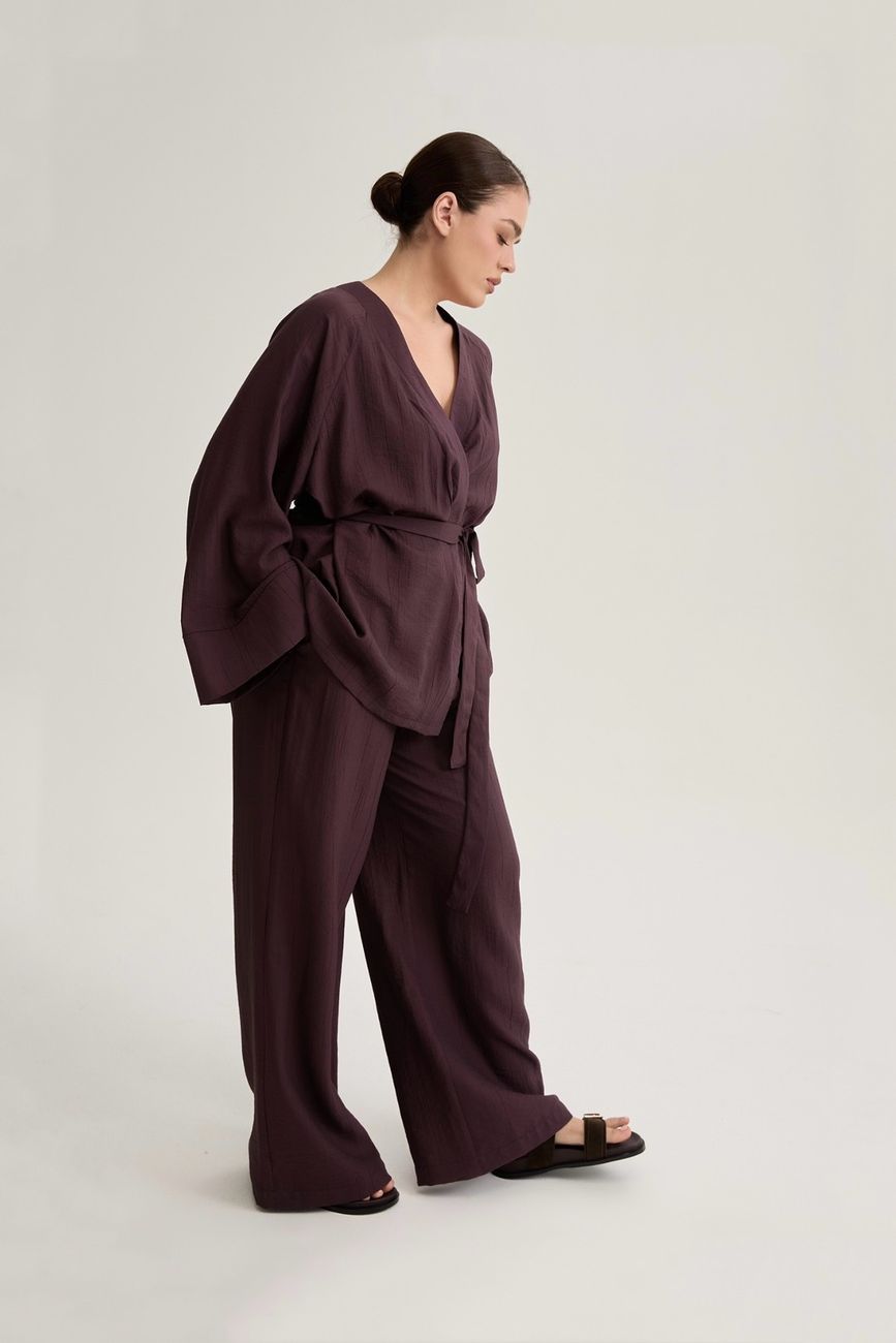 Брюки на резинке из жатой вискозы, трюфель