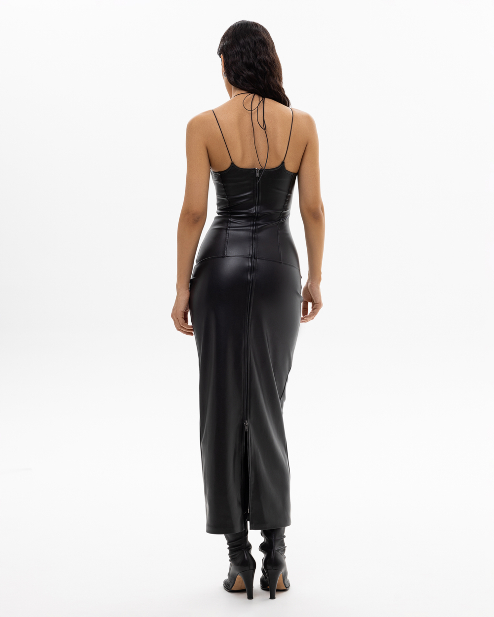 V-LEATHER MAXI DRESS