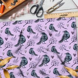 Ткань оксфорд 600 птица сорока с деревом