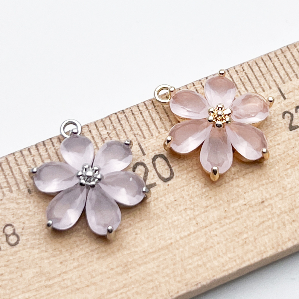 Подвеска Цветок, цвет золото+розовый, размер 17*14 мм, цена за 1 шт