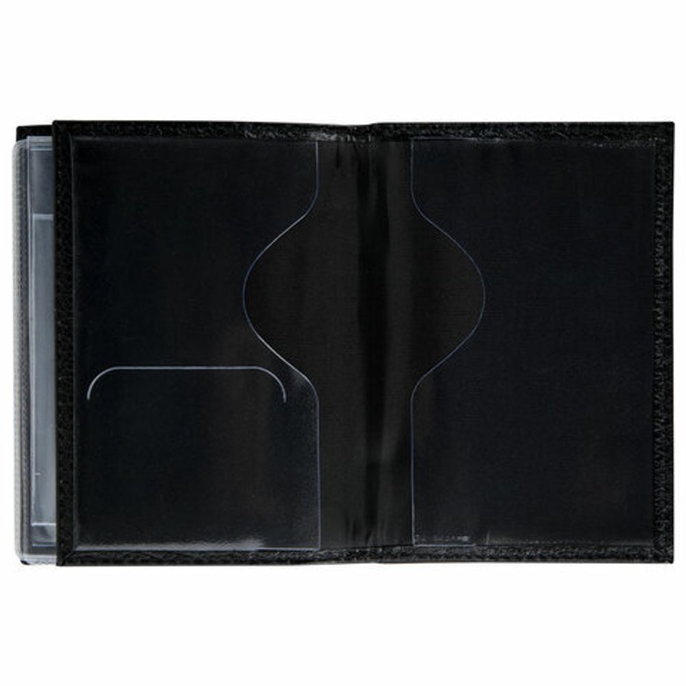 Обложка для автодокументов и паспорта натуральная кожа флоттер, "DOCUMENTS", черная, BRAUBERG 238193