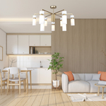 Люстра на штанге 9x40Вт E14, металл/стекло, бронза, белый плафон