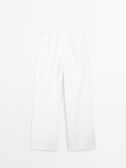 Massimo Dutti Брюки из 100% льна с тремя защипами, белый