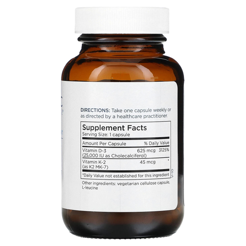 Metabolic Maintenance, Витамин D-3 с витамином K2 MK-7, 625 мкг (25000 МЕ), 60 капсул