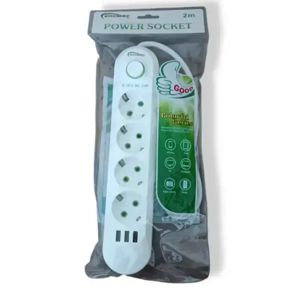 Удлинитель сетевой фильтр 2 метров 4 розетки + 3 USB Белый EU