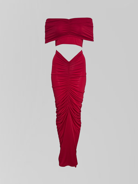 Костюм Dzhadagaevs 20112 из удлиненной юбки и топа с драпировкой