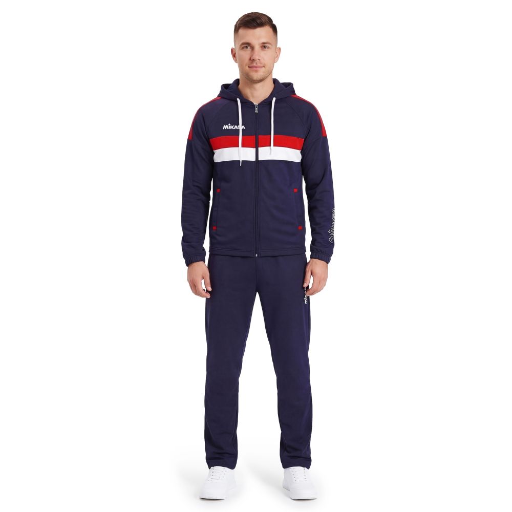 Костюм спорт. муж. с капюш. MIKASA MT550/151-083-L, р. L, 100% полиэстер, темносине-белый