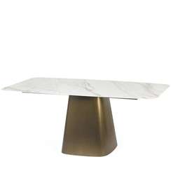 Обеденный стол Koln 180x90 см, белая керамика, золотистая ножка