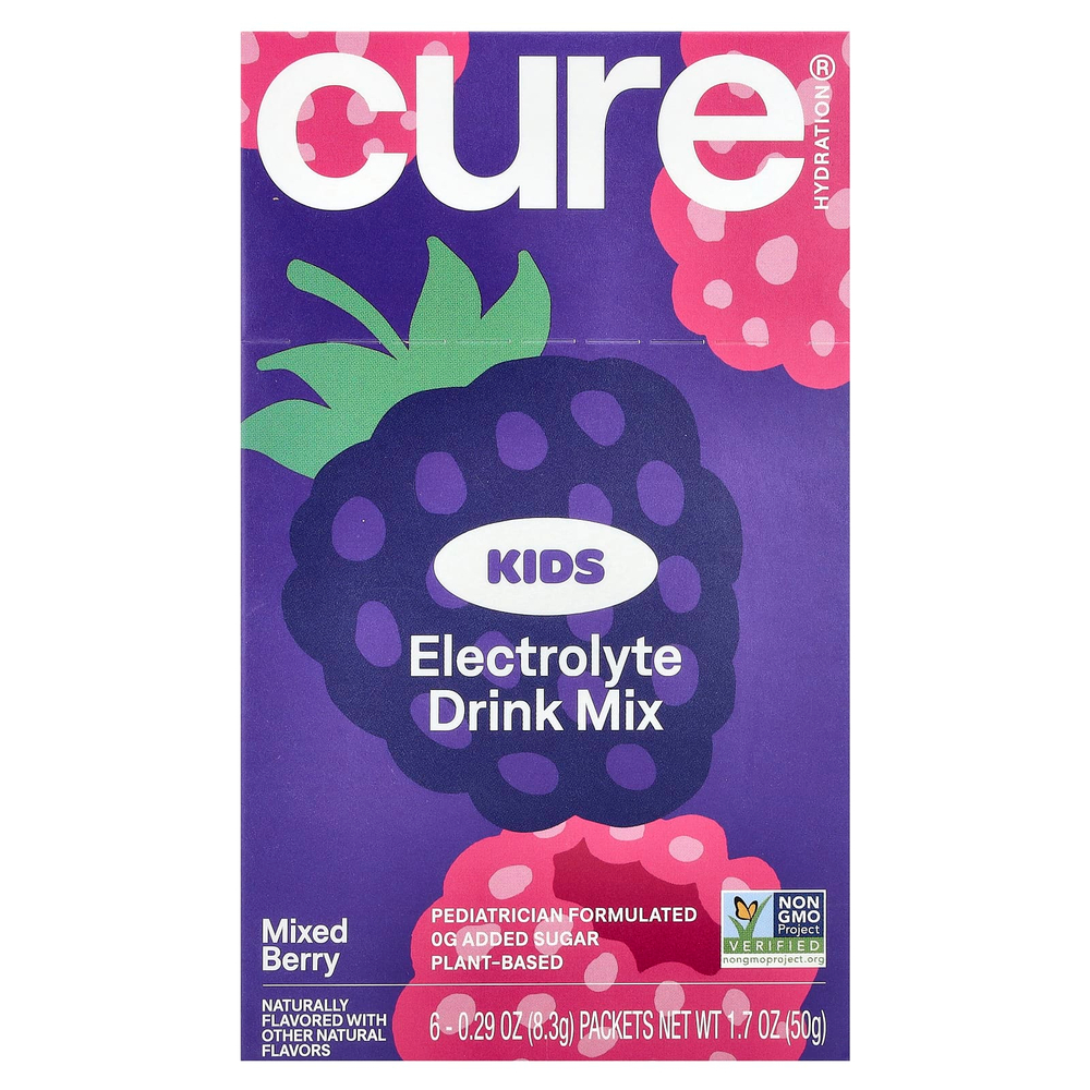 Cure Hydration, Kids, смесь для приготовления электролитов, ягодная смесь, 6 пакетиков по 8,3 г (0,29 унции)