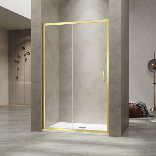 Душевая раздвижная дверь-купе в нишу PA-114Gb профиль золото браш (Прозрачное, 1700)