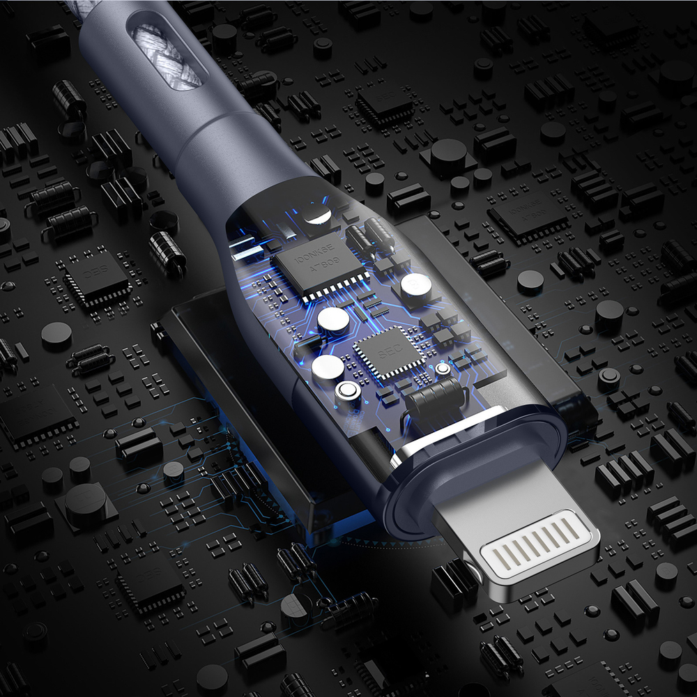 Кабель в тканевой оплетке длина 200см (2м) с разъемом USB-A на Lightning с быстрой зарядкой PD 12W от Duzzona, серия A7 Cable