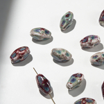 Бусина в форме бочонка с гранями, 12,8*20,8мм, бордово-бирюзовая, глазурированный фарфор