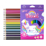 Карандаши цветные Yalong 18 цв., "Единорог" деревянные, трехгранные, заточнные, грифель 3.0 мм, картон. уп., европодвес