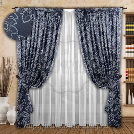 Шторы для зала:  Фиори (арт. 1072)  - 500х270, (200х270)х2 см. - синий