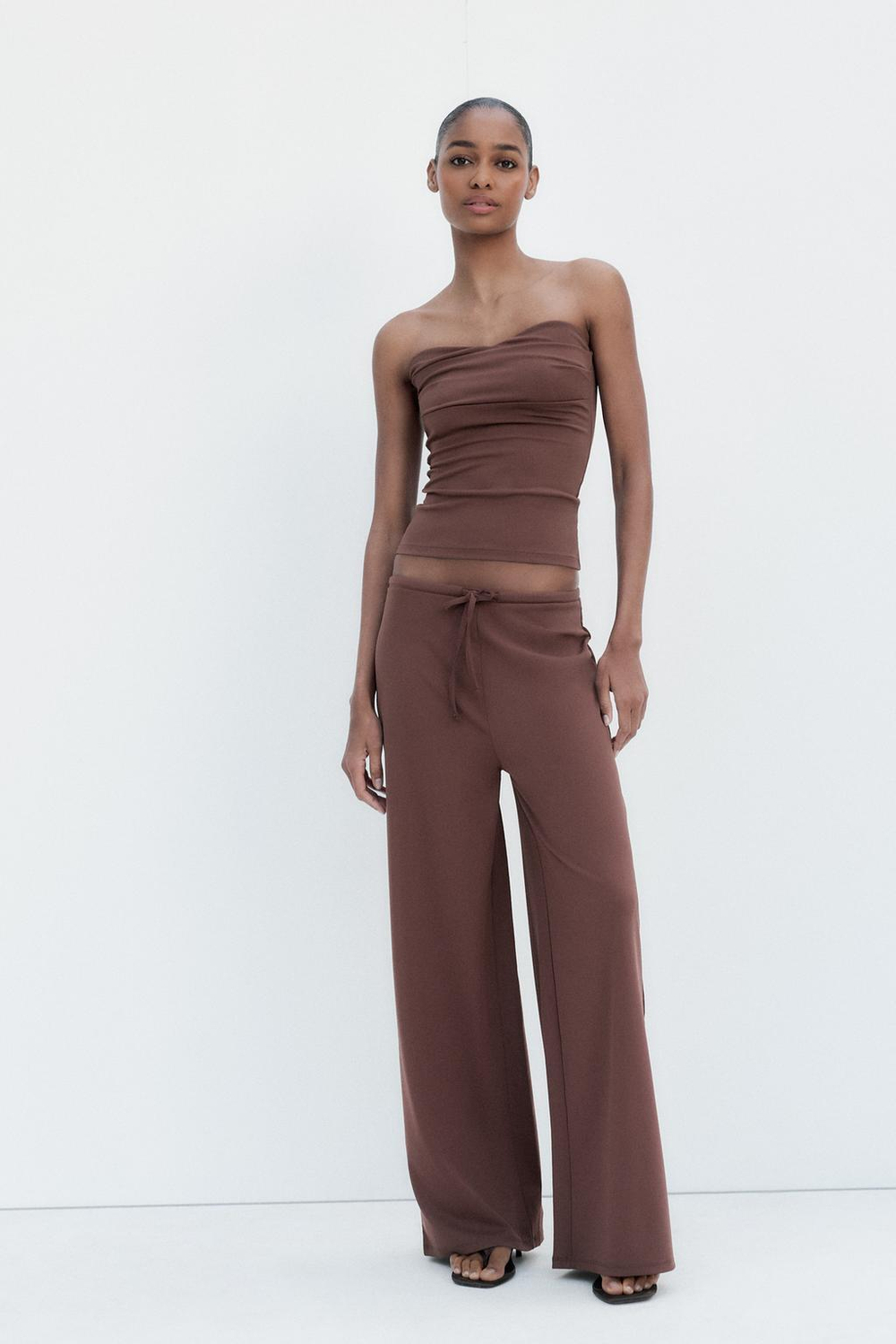 ZARA БРЮКИ STRAIGHT-LEG ИЗ РЕЛЬЕФНОЙ ТКАНИ, КОРИЧНЕВЫЙ