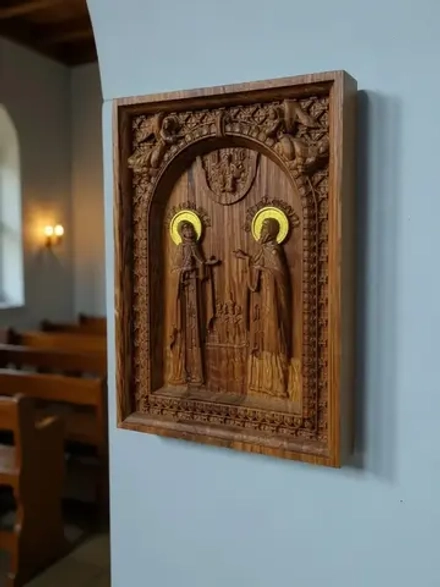 Освященная Икона Святые Петр и Февронья Муромские дуб 14х19