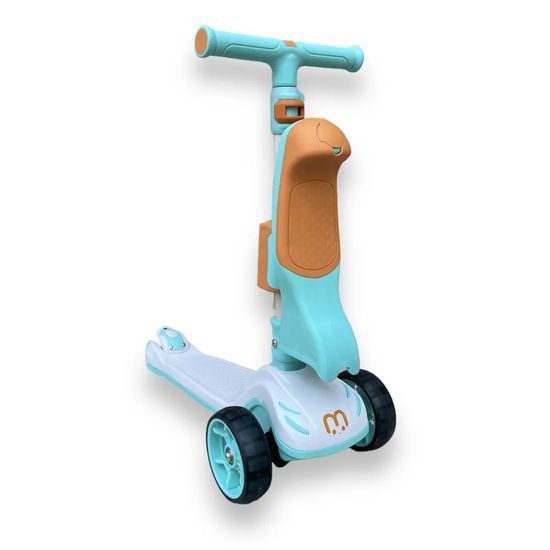 Самокат-беговел 3 в 1 Scooter Micar Transformer складной со светящимися колесами, сиденьем и родительской ручкой ментоловый