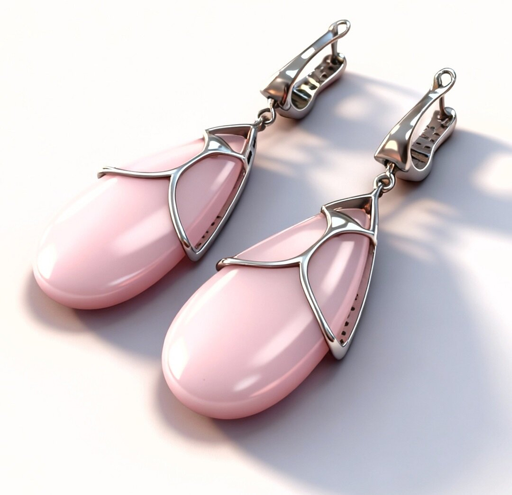 Ювелирные серьги из серебра 925 пробы,вставка кварц розовый,фианиты.