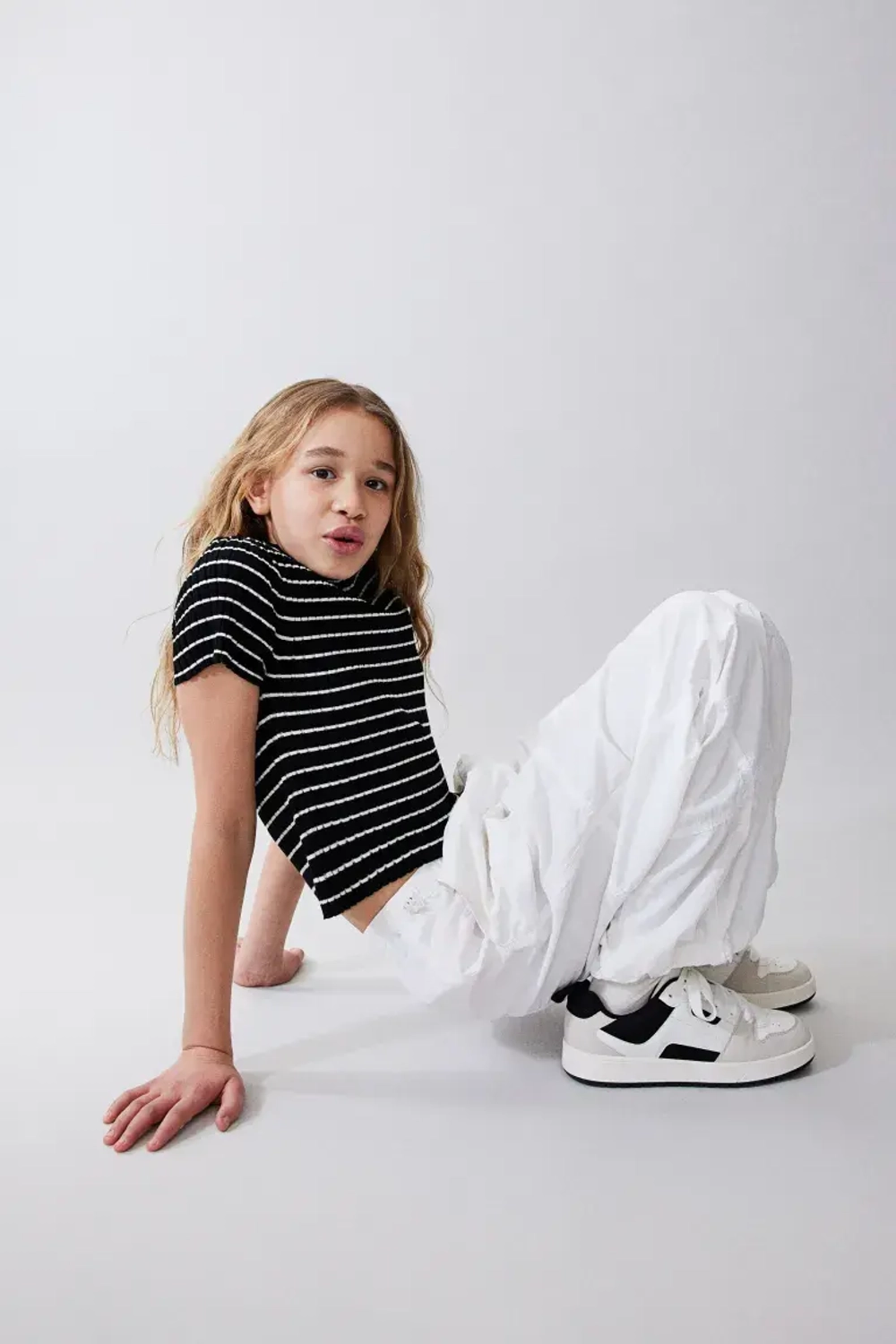 H&M Футболка в полоску, черный/белый