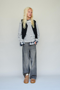 ZARA ДЖИНСЫ WIDE LEG СО СТРАЗАМИ, СЕРЫЙ