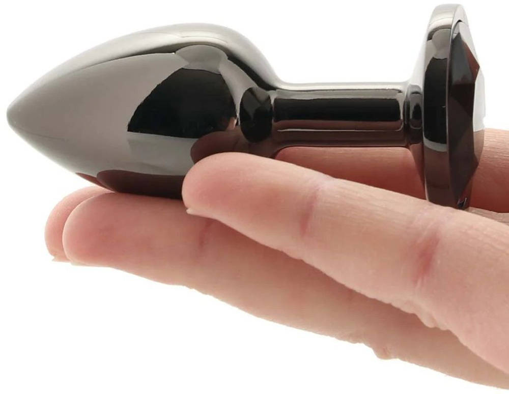 Черная алюминиевая анальная пробка с кристаллом - 7 см. (Цвет: черный)