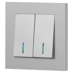 Выключатель Intro Accent 6-105-03 двойной с подсветкой, 10А-250В, IP20, СУ, AL/CU, алюминий