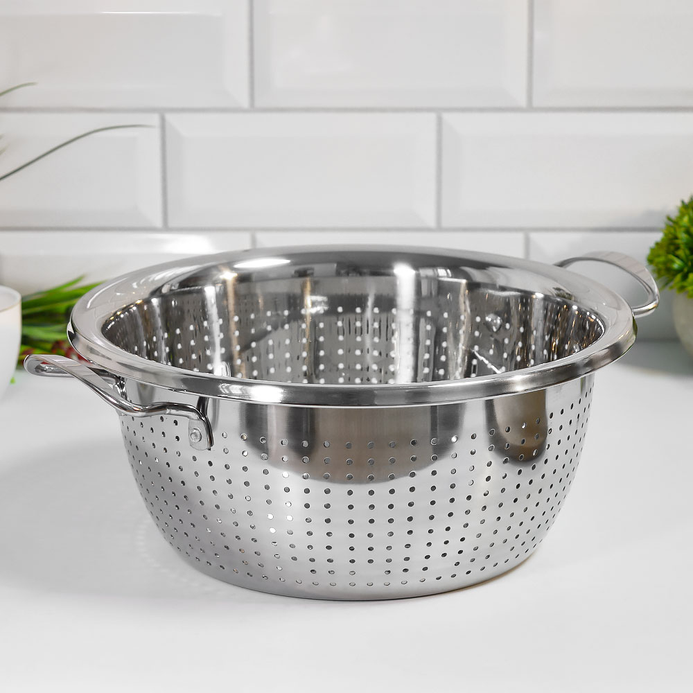 Дуршлаг 28см 5л нерж с ручками, плоское дно