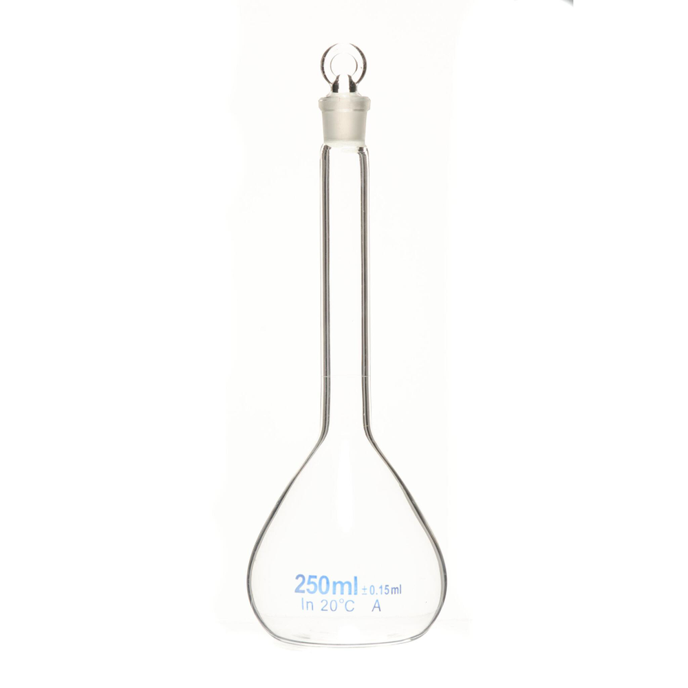 Колба мерная, 250 мл, светлое боросиликатное стекло, стеклянная пробка