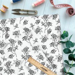 Ткань поплин эскиз клевера на белом фоне