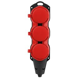 Колодка ЭРА KX-3e-RED-IP44 каучуковая с заземлением 3 розетки 16A IP44 красная