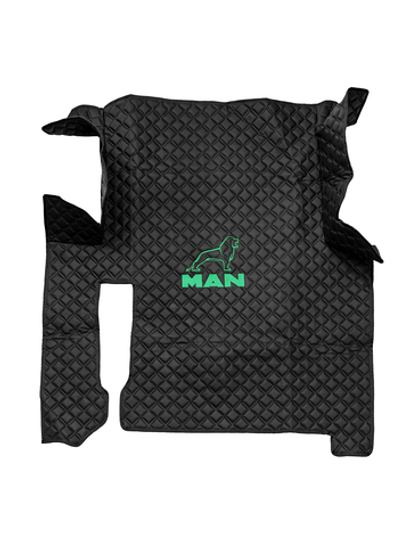 Ковры MAN TGX (автомат, механика) (экокожа, черный, черный кант, зеленая вышивка)