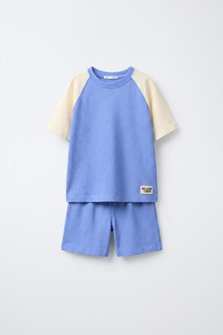 ZARA ПИЖАМА С ТЕКСТУРОЙ И ЭТИКЕТКОЙ, СИНИЙ