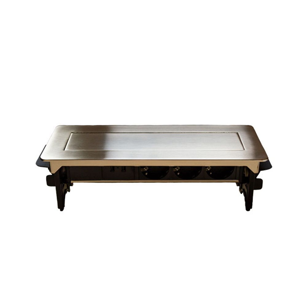 Блок розеток 47 Полуавтоматический, 276х93мм, 3 розетки + 2 USB, Серый металлик купить Казахстан