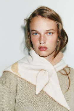 ZARA ТРИКОТАЖНАЯ БАНДАНА С ПРИНТОМ, ЭКРЮ