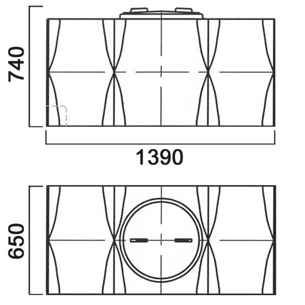 Емкость прямоугольная горизонтальная с дыхательным клапаном и сливом Анион 500 л. прямоугольная (1390x650x740см;синий) - арт.559424