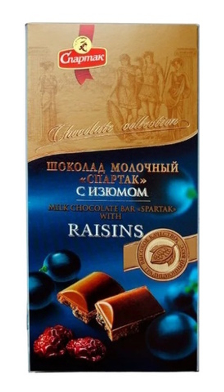 Шоколад молочный с изюмом 90г. Спартак