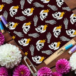 Ткань таффета черепа с горящими свечами и серые кисти