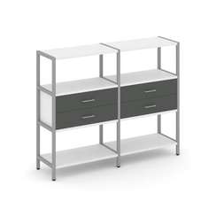 Shelf System Двухсекционный стеллаж трехярусный с ящиками SN.STM-322 Белый/Антрацит/Металл Серый 159