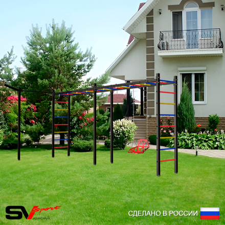 Уличная шведская стенка Sv Sport рукоход х 2 с комплектом турник прямой У50433 (Со спинкой/Кронш бокс)
