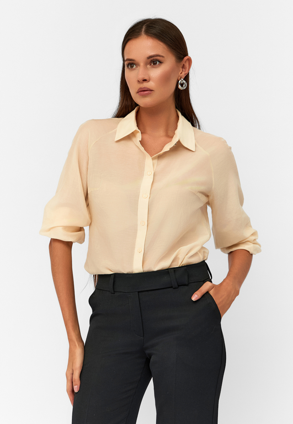 Блуза ORNELLA из итальянского батиста с шелком кремовая