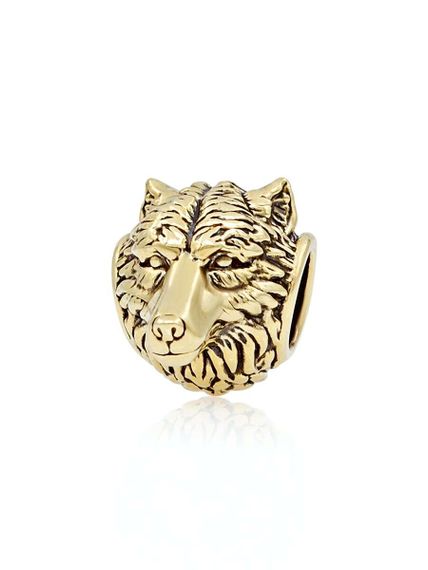 Фото шарм бусина в виде головы волка, вид в полуоборот.