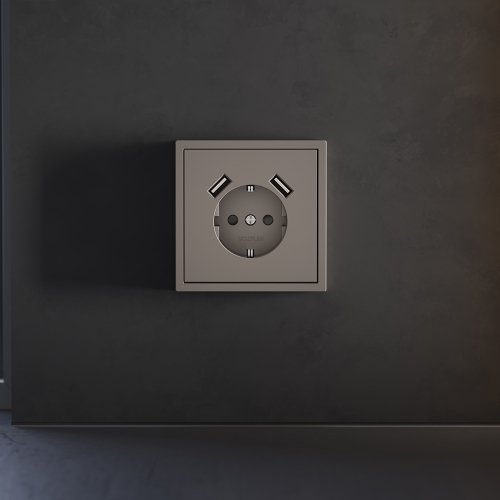 Накладка для розетки с заземлением и защитными шторками, с USB A+A, S70 (капучино)